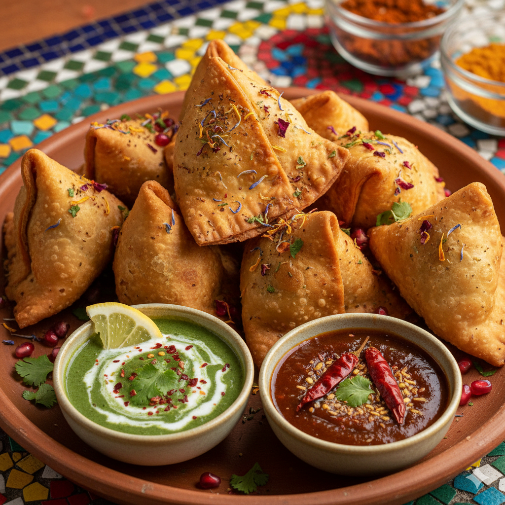 Golden crispy samosas - the iconic triangular Indian snack